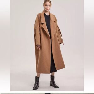 NWT Nap Small Camel Brown Merino Wool Tan Long Jacket